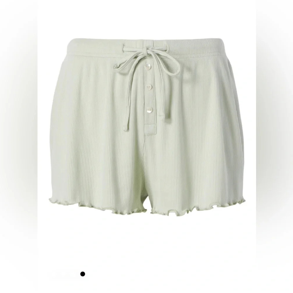 Bandier Wesley WSLY Loungewear Set: Hudson Henley Ribbed Tank + Short Soft Sage - Picture 6 of 8